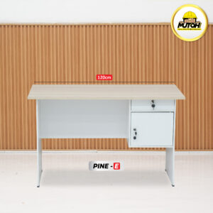 Meja Kantor 1/2 Biro MUTOH Ekonomis – Meja Tulis 120 cm 2 Laci Warna Pine
