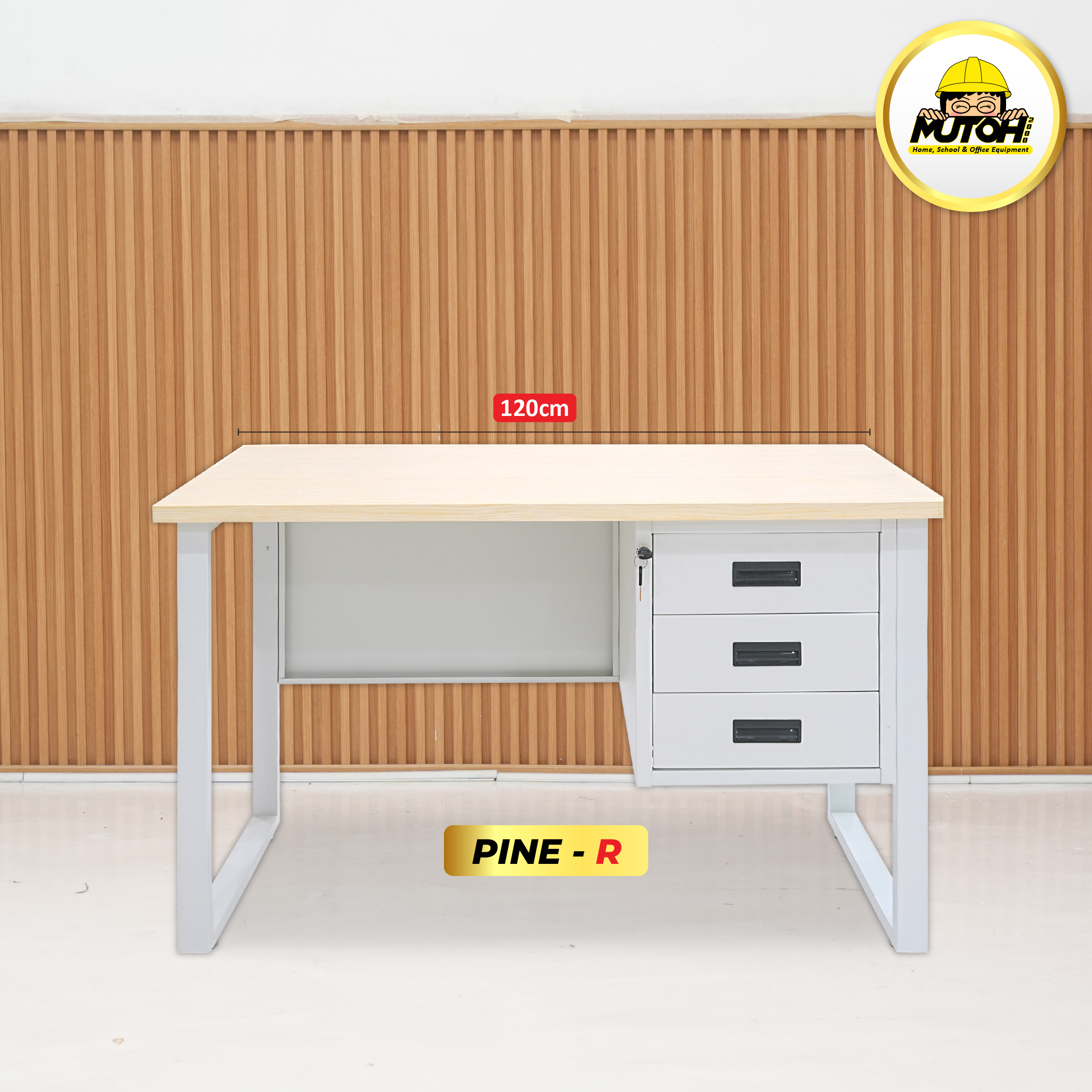Meja Kantor Besi 120 cm – 1/2 Biro, 3 Laci Meja Kerja, Meja Tulis Pine