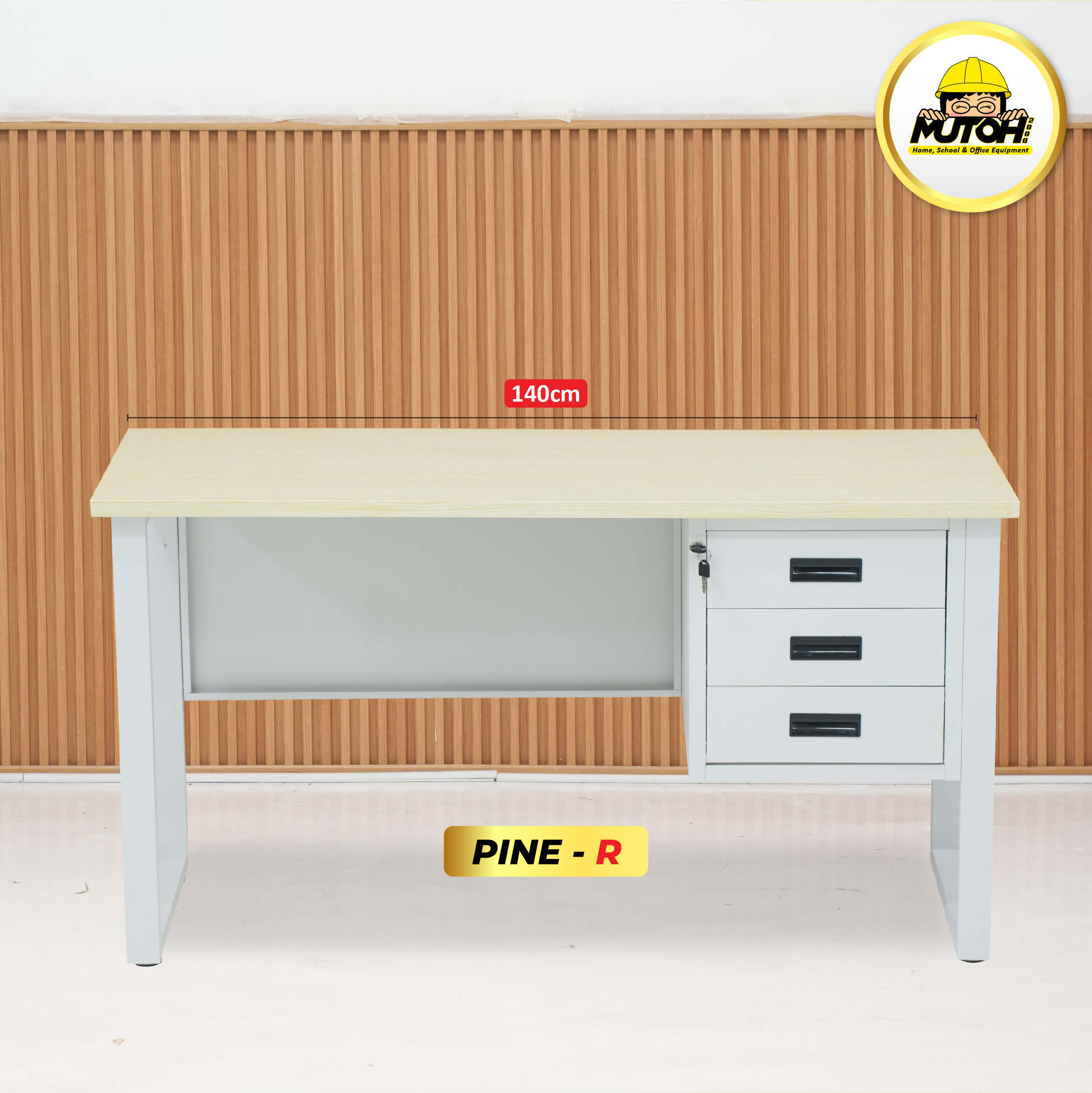 Meja Kantor Besi 140 cm – 1 Biro, 3 Laci Meja Kerja, Meja Tulis Pine