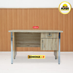 Meja Kantor 120 cm – 1/2 Biro, Kaki Chrome, Warna Sonoma