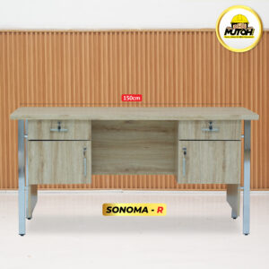 Meja Kantor 150 cm – 1 Biro, Kaki Chrome, Warna Sonoma