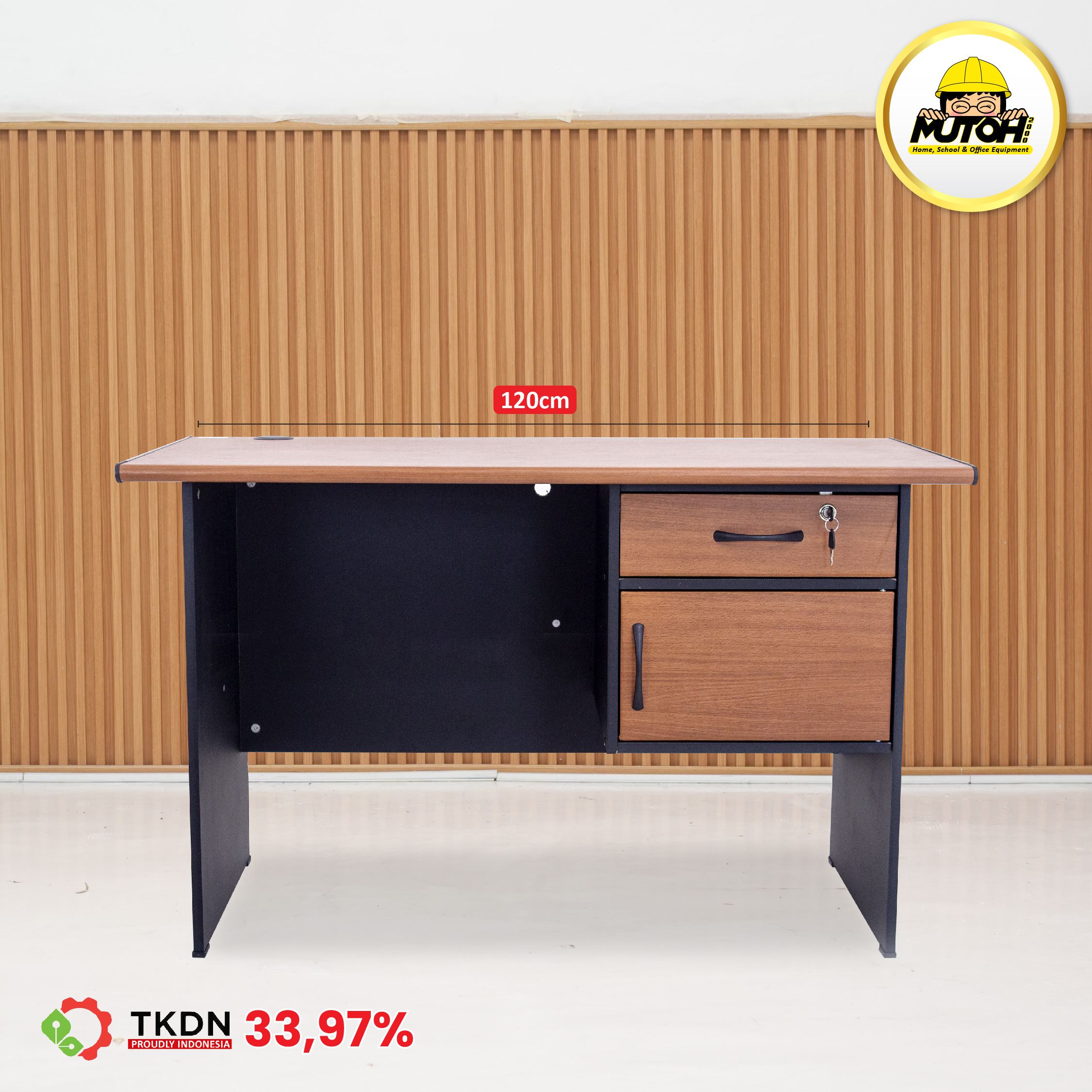 Meja Kantor 1/2 Biro 2 Laci | Meja Kerja Minimalis Bersertifikat TKDN