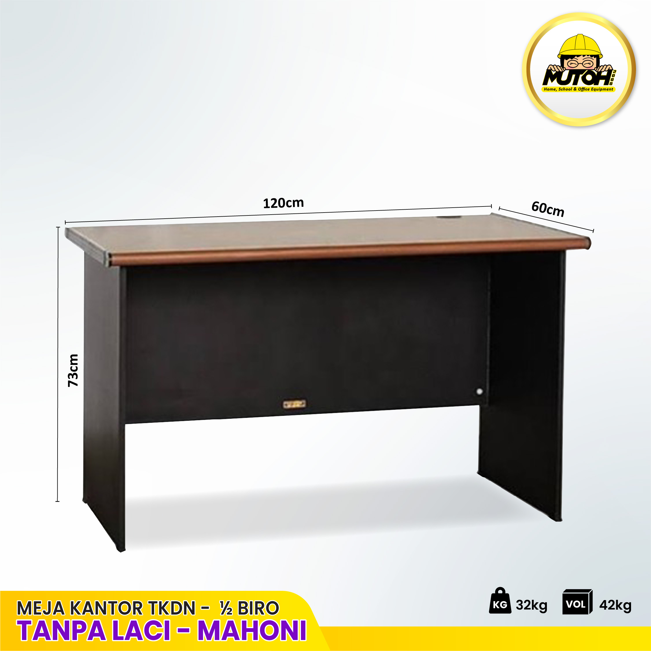 Meja Kantor 1/2 Biro 120cm Tanpa Laci Bersertifikat TKDN - Gambar 2