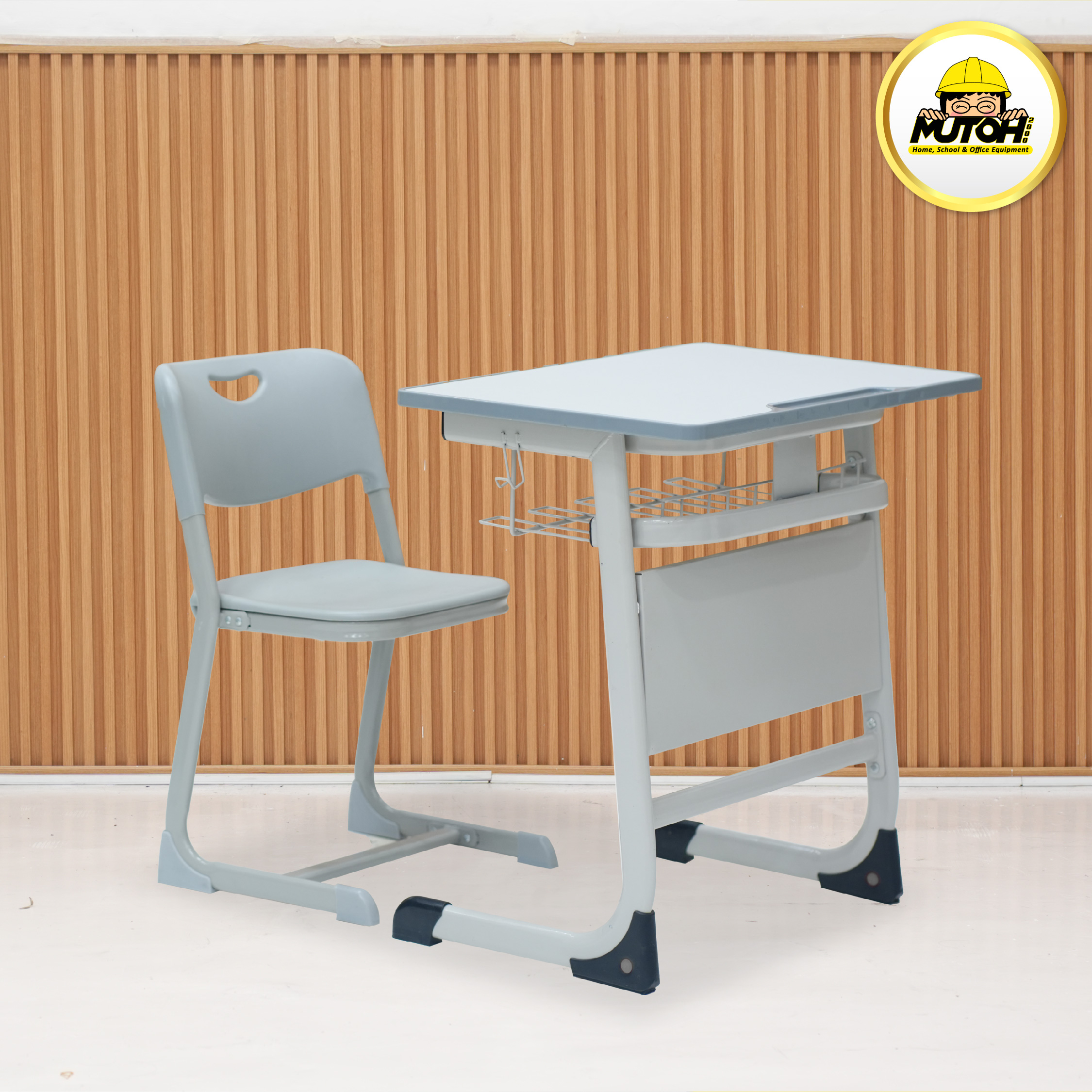 Meja belajar Set Premium meja kursi siswa warna abu-abu