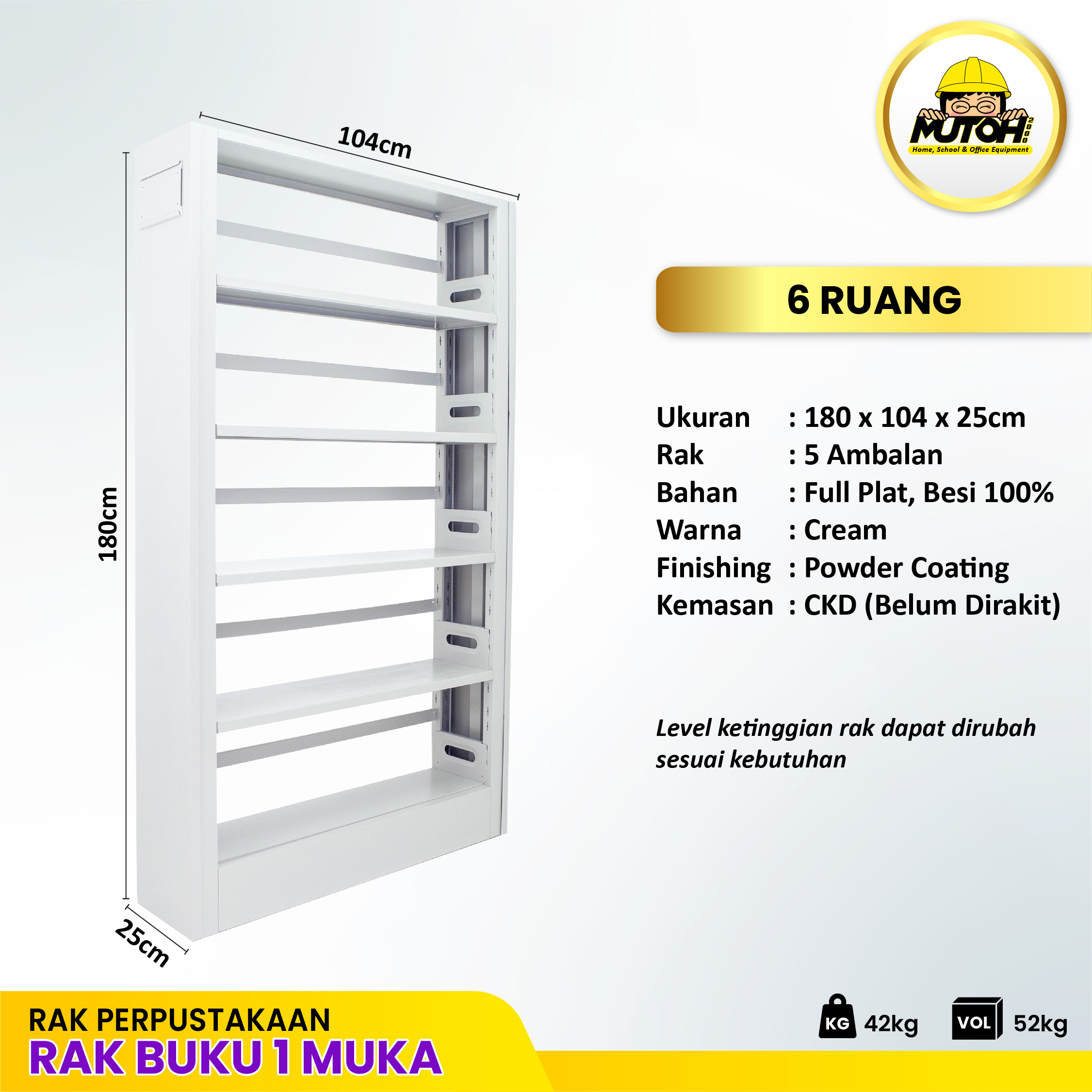 Rak Buku Besi 1 Muka Rak Perpustakaan 6 Ruang - Gambar 2